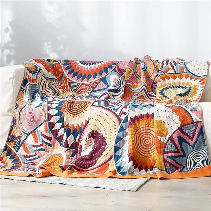 MSGKV Boho Throw Blanket for Bed Couch,100% Cotton Throw Blankets 80''x 90'' Mexican Super Soft Blanket Travel Picnic Blankets Versatile Knit Woven Blanket Boho Decor-Ruum Studio Home
