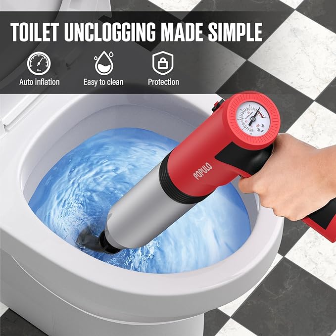 POPULO Electric Toilet Plunger Swift High Pressure Drain Unclogger Plungers for Bathroom, Floors, Shower Heavy Duty Versatile Home Toilet Clog Remover-Ruum Studio Home