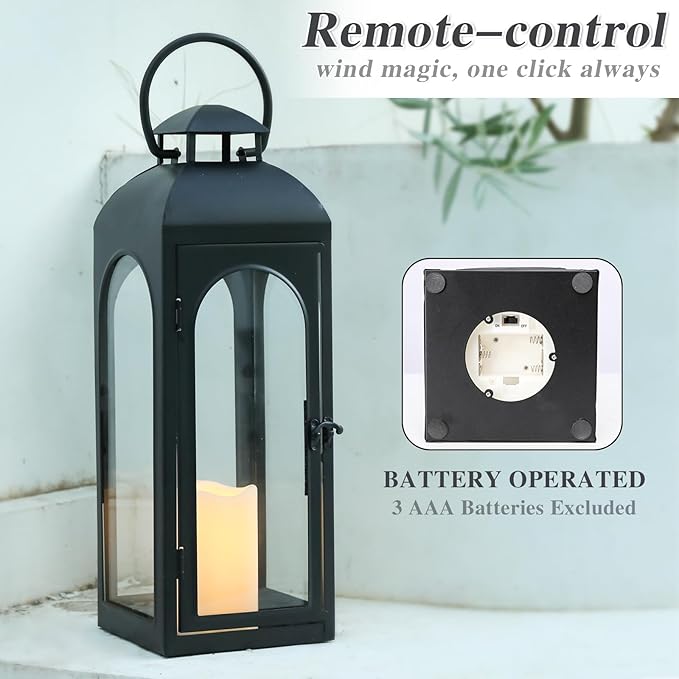 Bdor 20 Inches Metal and Stainless Steel Glass Decorative Lantern with Electronic Wax Effect - Indoor/Outdoor Decorative Lighting, Handcrafted Aesthetic, Perfect for Home, Parties, and Holiday Decor-Ruum Studio Home