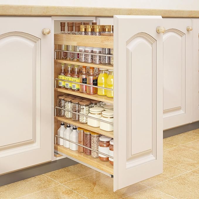 DINDON Pull Out Spice Rack Organizer for Cabinet, (5" W x 21.9" D x 25.2" H) Multi-Use Wood Pull Out Cabinet Organizer Slide Out Shelf Cabinet Storage for Kitchen, Pantry Organization-Ruum Studio Home