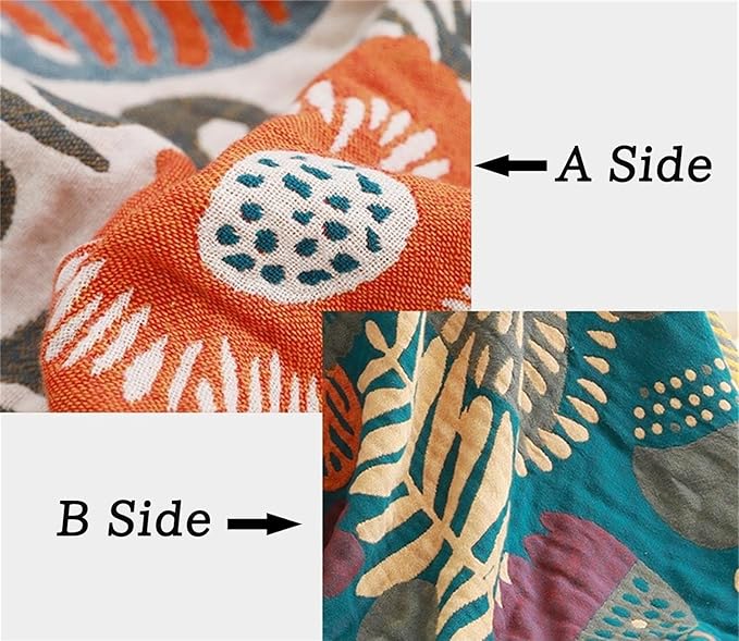 Cotton Throw Blanket for Couch Bed 100% Cotton Quilt 90''x 98'', Boho Floral Blanket Cozy Soft Muslin Farmhouse Bed Blanket Decorative Christmas Blankets Gifts for Women Mom-Ruum Studio Home