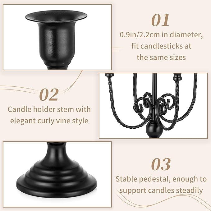 Sziqiqi Candelabra Candles Holder Centerpieces - Black Candlestick Holders Bulk for Halloween Vintage Tabletop Candelabras for Party Events Holiday, 6 Pieces-Ruum Studio Home