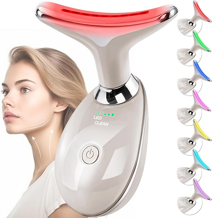 Facial Massager Red-Light-Therapy-for-Face and Neck, Face 𝖲 culpting Wand with 7 Color (Champagne)-Ruum Studio Home