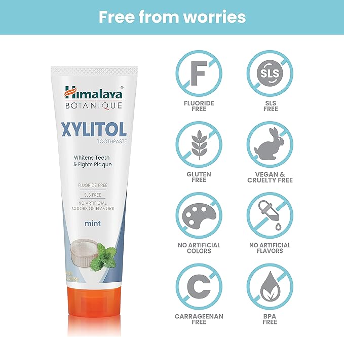 Himalaya Botanique Whitening Antiplaque Toothpaste with Xylitol, Fluoride Free, for Plaque Reduction & Gentle Whitening, 4 oz, 2 Pack-Ruum Studio Home