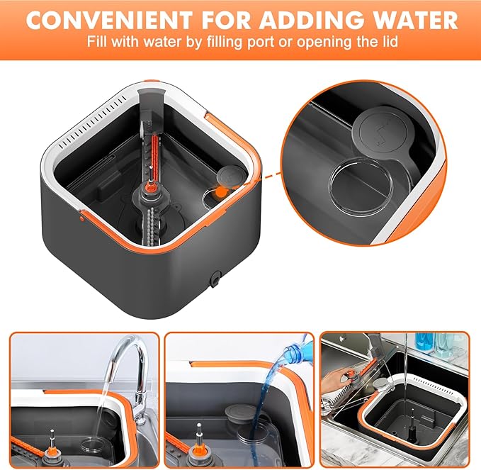 Upgraded Spin Mop and Bucket Set Self-Standing Mop Bucket Separate Dirty and Clean Water System Self Wringing 360° Rotating 90° Foldabl Mops and Buckets for Floor Cleaning (Dark Gray, 2Pads)-Ruum Studio Home