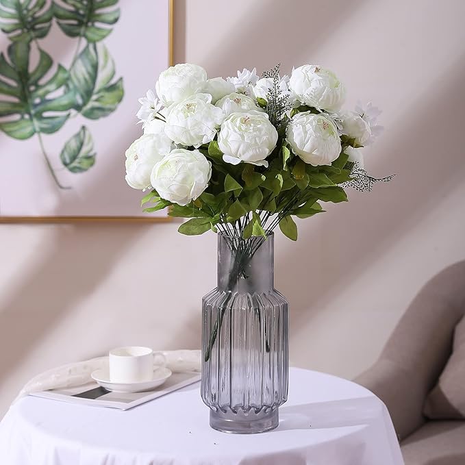 Duovlo Springs Flowers Artificial Silk Peony Bouquets Wedding Home Decoration,Pack of 1 (Spring White)-Ruum Studio Home