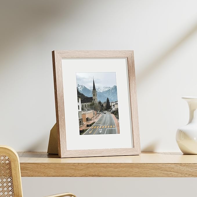 Vittanly 8x10 Picture Frames Set of 9, Shatter Resistant Plexiglass, Display 5x7 Pictures with Mat or 8x10 without Mat, Photo Frames for Wall or Tabletop, Engineered Wood, Rustic Pink-Ruum Studio Home