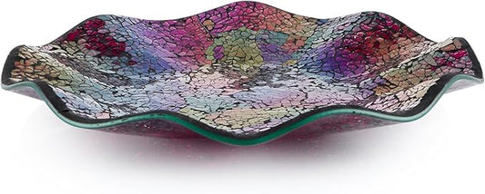MDLUU Mosaic Centerpiece Tray, 11.6" Decorative Glass Plate, Home Decor Glass Bowl for Dining Room Table, Coffee Table, Gift (Multicolored Purple)-Ruum Studio Home