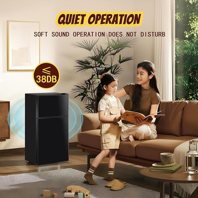 Mini Fridge with Freezer Small Refrigerator Double Door Dorm Fridge for Single Removable Shelves for Bedroom, Office, Dorm Black-Ruum Studio Home