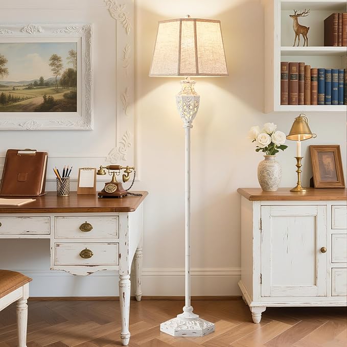 Luvkczc Rustic Floor Lamp - Resin Carved Base with Hollow Night Light, Farmhouse Cottage Decor, Vintage Standing Lamp for Living Room, Bedroom (Includes Bulb)-Ruum Studio Home