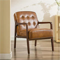Faux Leather Accent Chair, Mid Century Modern Chair for Living Room, Upholstered Comfy Lounge Armchair with Solid Wood Frame, Reading Side Chair for Bedroom,105°Ergonomic Comfort, Brown-Ruum Studio Home