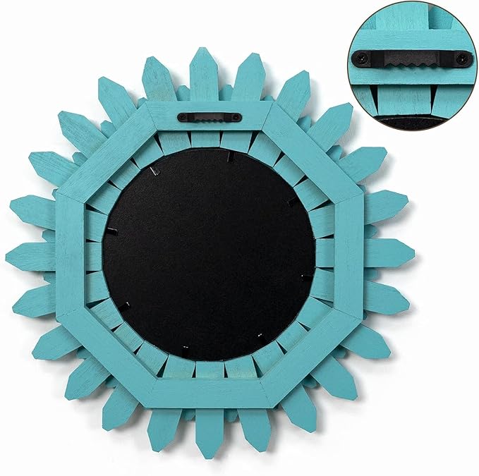 Honiway Beach Wall Decor Mirror 2 Pack 12 inch Wood Coastal Wall Decor Sunburst Boho Home Decor Room Decor for Bedroom Living Room Entryway Cyan-Ruum Studio Home