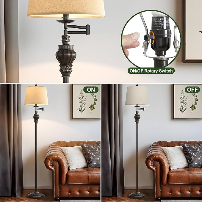61" Vintage Floor Lamp with 350° Adjustable Swing Arm, Standing Lamp for Bedroom Living Room Bedside Nightstand Retro Farmhouse Mid Century Lamp Light Home Décor Office Gifts-Ruum Studio Home