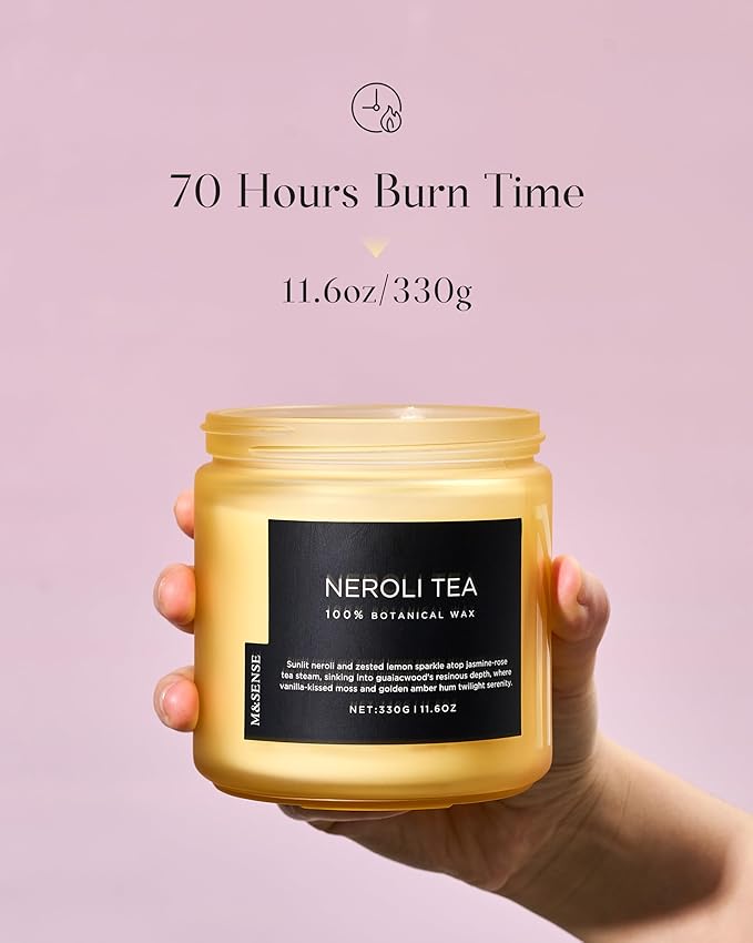 M&SENSE Neroli Tea Scented Candle - 11.6oz Natural Soy Wax Non Toxic 70-Hour Burn, 2-Wick Citrus Scent Candle for Stress Relief & Relaxation - Slow-Burning Home Fragrance Gift for Holiday-Ruum Studio Home
