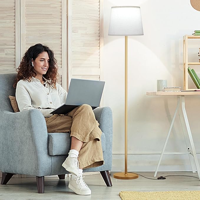 Floor Lamps for Living Room - Modern Gold Floor Lamp with Remote Control, Dimmable Colors Temperature Standing Lamp with LED Bulbs, Tall Lamp for Bedroom Office Kid Room - Brass Gold-Ruum Studio Home