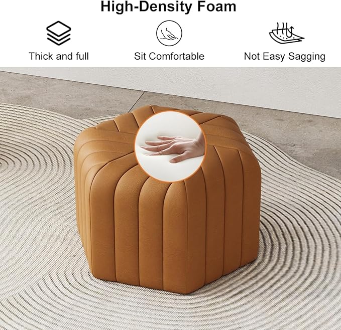 homary 18.5" Hexagonal Pouf Ottoman Upholstered, Velvet Footrest Rest Stools Modern Sofa Footrest Entryway Shoe Changing Stool, Low Coffee Table Footstool for Living Room/Bedroom/Entrway-Brown-Ruum Studio Home