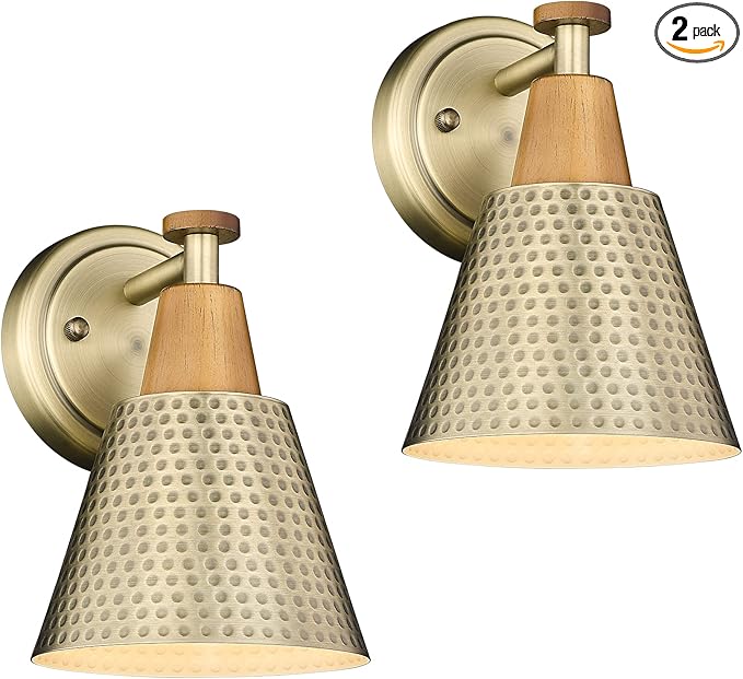 FEMILA Bathroom Light Fixtures 2 Pack, Antique Brass Vanity Light with Hammered Metal Shade, 2-Lights Bath Wall Mounted Lights Wall Lamp for Mirror Kitchen Bedroom, 4FG59B-2 BG-Ruum Studio Home