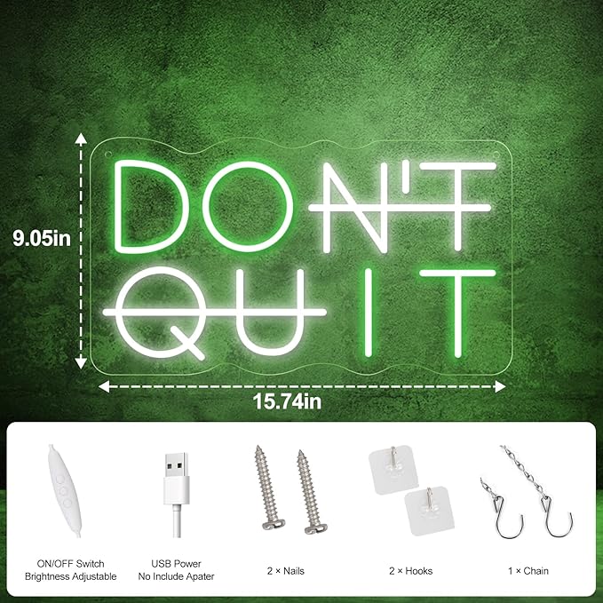 Don't Quit LED Neon Sign for Wall Decor, DO IT Neon Lights Party Decorations, USB Powered Switch LED Lights Adjustable for Office, Gym, Man Cave, Gamer Room Decor-Ruum Studio Home
