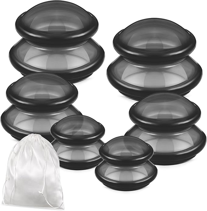 TrelaCo 6 Pcs Cupping Kit for Massage Therapy 3 Sizes Silicone Cupping Set Chinese Massage Therapy for Studio Household Cellulite Joint Pain Muscle Pain(Clear Black)-Ruum Studio Home