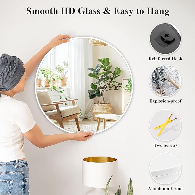 Fabuday White Round Mirror 28 Inch - Big Circle Mirror for Bathroom, Living Room, Hallway, Entryway, Matte Aluminum Frame Circular Mirrors for Wall Decor-Ruum Studio Home