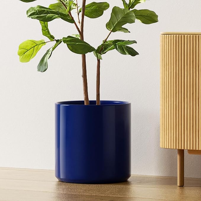 LE TAUCI 12 Inch Pots for Plants, Ceramic Large Plant Pot for Indoor Plants, Mid-Century Modern Flower Planter Pots with Drainage Hole and Removable Plug, Round Planter Pot, Sapphire Blue-Ruum Studio Home