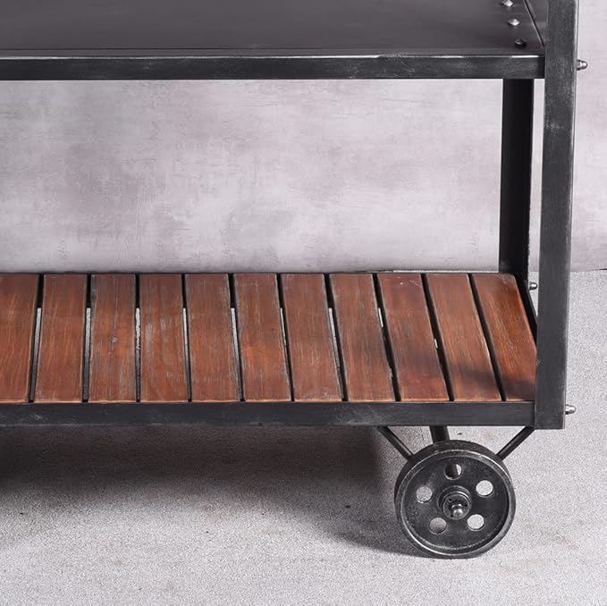 Diwhy Industrial 3 Tier Rolling Utility Storage Cart Wine Beverage, Metal Wine Rack with Wheels Kitchen Bar Dining Room Tea Wine, Storage Cart with Wood-Ruum Studio Home