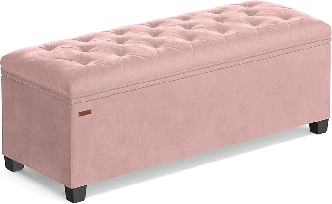 SONGMICS Velvet Storage Ottoman Bench, Foot Rest with Legs, 15.7 x 43 x 15.7 Inches, End of Bed Bench, Storage Chest, Load up to 660 lb, for Living Room, Bedroom, Entryway, Jelly Pink ULSF089R01-Ruum Studio Home