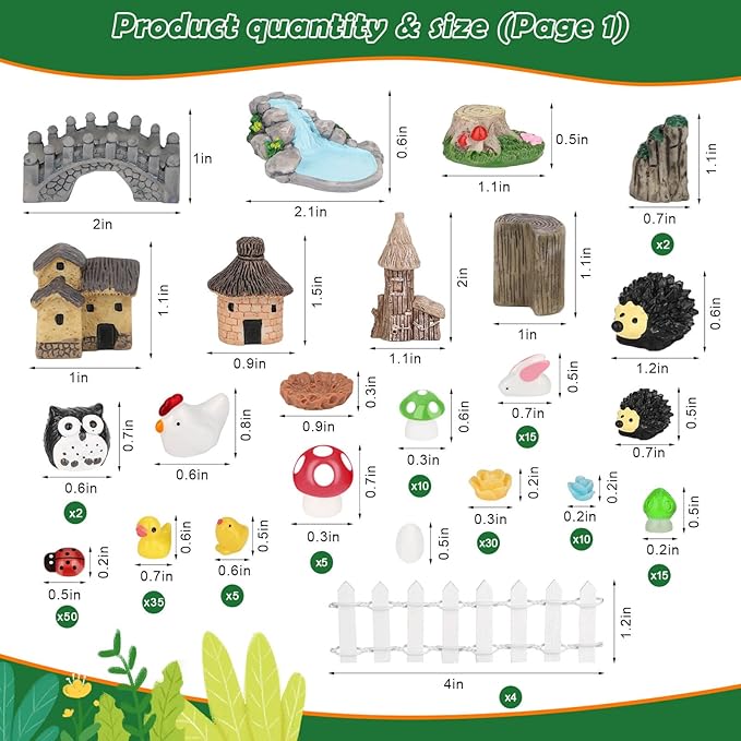 Thrilez 210 Pieces Miniature Fairy Garden Accessories, Including Resin Animals, Miniature Figurines, Micro Landscape Ornaments Kit, Fake Diorama Trees for Fairy Garden Decor-Ruum Studio Home