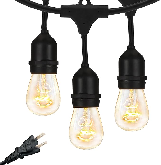 Brightech Ambience Pro Incandescent Outdoor String Lights - Commercial Grade Waterproof Patio Lights with 48 Ft Dimmable Edison Bulbs, Porch String Lights for Patio, Backyard - 15 Bulbs 11W-Ruum Studio Home