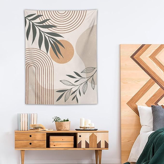 Abstract Boho Tapestry, Mid Century Tropical Tree Leaves Modern Geometric Arch Bohemian Botanical Tapestry, Home Aesthetic Wall Hanging Art Decor for Living Room Bedroom Dormitory 60x80 Inch-Ruum Studio Home