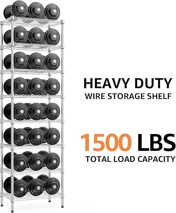 8 Tier 2000 lbs Storage Rack Metal Wire Shelving Unit, Storage Standing Shelf Organizer for Laundry Bathroom Kitchen Pantry Closet Garage Utility Room, Chrome 13.8" D x 23.6" W x 79.5" H-Ruum Studio Home