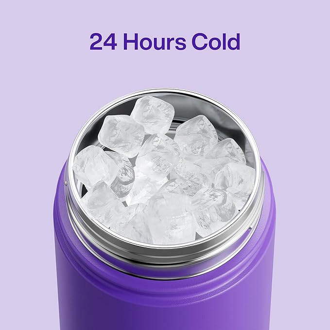 Kids Insualated Water Bottle with Straw - 12oz Stainless Steel Water Bottle with Dual Spouts, Leak-Proof, BPA-Free, Double Wall Vacuum Keeps Cold for 24 Hours for Sports, Travel, School (Violet)-Ruum Studio Home