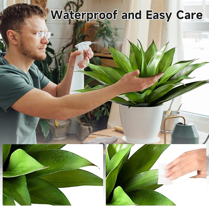 JUSTOYOU 28" Artificial Agave Plants Outdoor Large Fake Agave Plants Faux Succulents for Outdoor Indoor Home Front Porch Decor (2, Green)-Ruum Studio Home