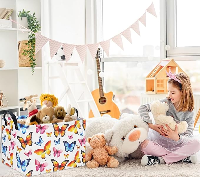 HIYAGON Kids Empty Baby Girl Basket - Rainbow Decor Butterfly Organizer-Ruum Studio Home