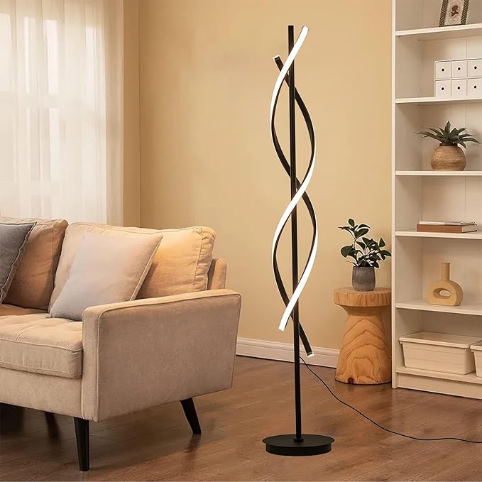 Unique Spiral Floor Lamp 3 Color Dimmable with Remote Standing Floor Lamp, Modern Creative Tall Lamp Control for Living Room Bedroom and Office Black-Ruum Studio Home