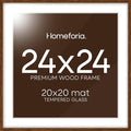 Homeforia 24x24 Picture Frame Brown, High End Dark Oak 24 x 24 Square Wood Frame with Mat 20 x 20 for Photo, 24by24 Wooden Walnut Poster Frame Matted to 20x20 Print, Tempered Glass, Wall Kit, Set of 1-Ruum Studio Home