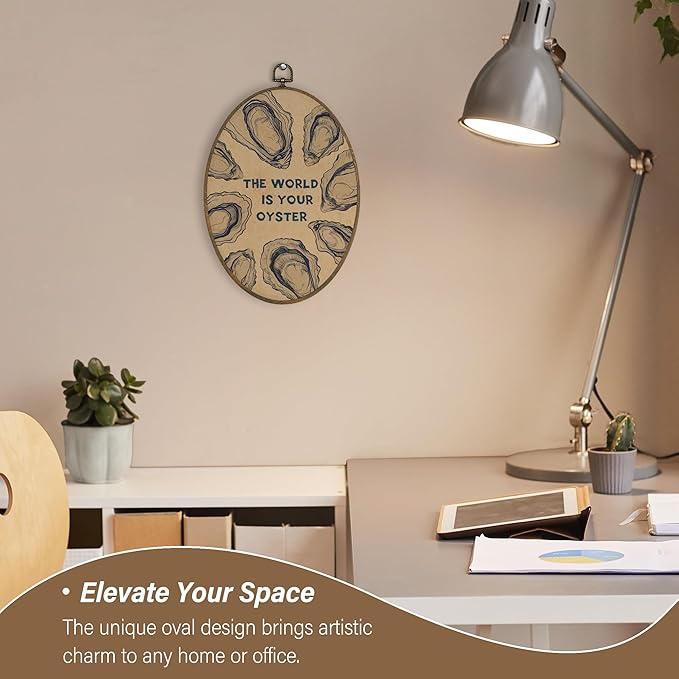 XBBMGG Vintage Oyster Wall Art Decor, Inspirational Retro Beach Oval Wall Hanging Decor, Nautical Ocean The World Is Your Oyster Framed Canvas Prints for Living Room Bathroom Decorations, 8.6 x 11.4 inch-Ruum Studio Home