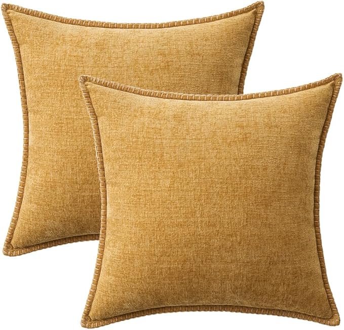MIULEE Pack of 2 Couch Throw Pillow Covers 20x20 Inch Gold Farmhouse Decorative Pillow Covers with Stitched Edge Soft Chenille Solid Dyed Fall Pillow Covers for Sofa Bed Living Room-Ruum Studio Home