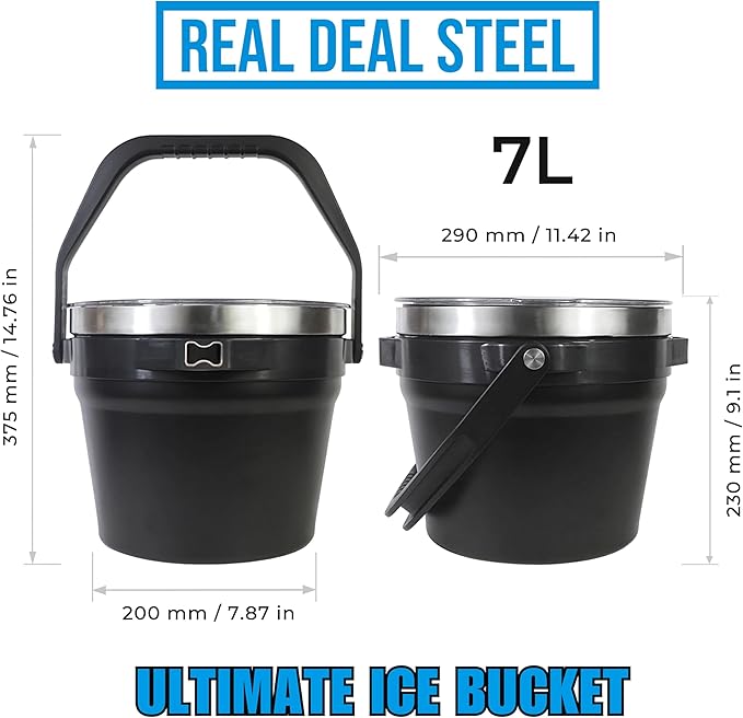 Large Insulated Ice Bucket with Lid – Stainless Steel Ice Bucket and Scoop – Ice Buckets for Parties, Bars – Ice Bucket with Lid and Scoop – Outdoor Ice Bucket, Cocktail Use (Black)-Ruum Studio Home
