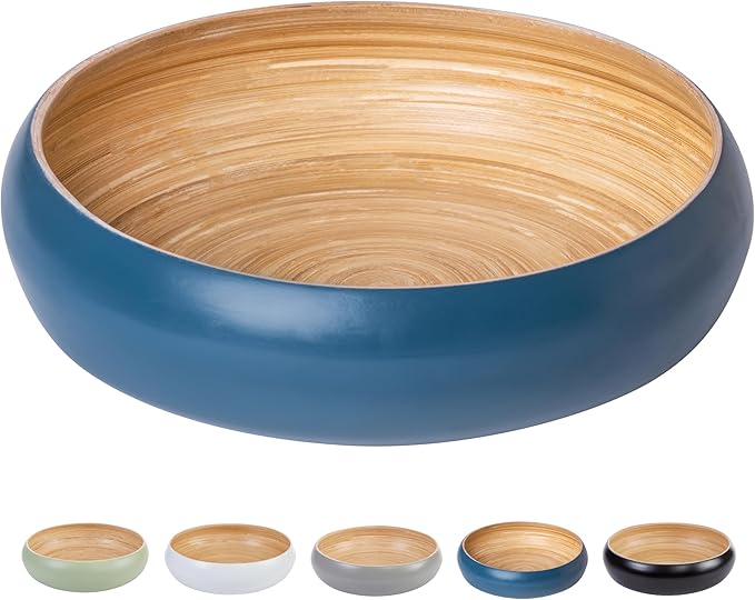 Fruit Bowl For Kitchen Counter, Decorative Bowl, Large Serving Bowl Or Fruit Basket For Kitchen Spun Bamboo (Blue)-Ruum Studio Home