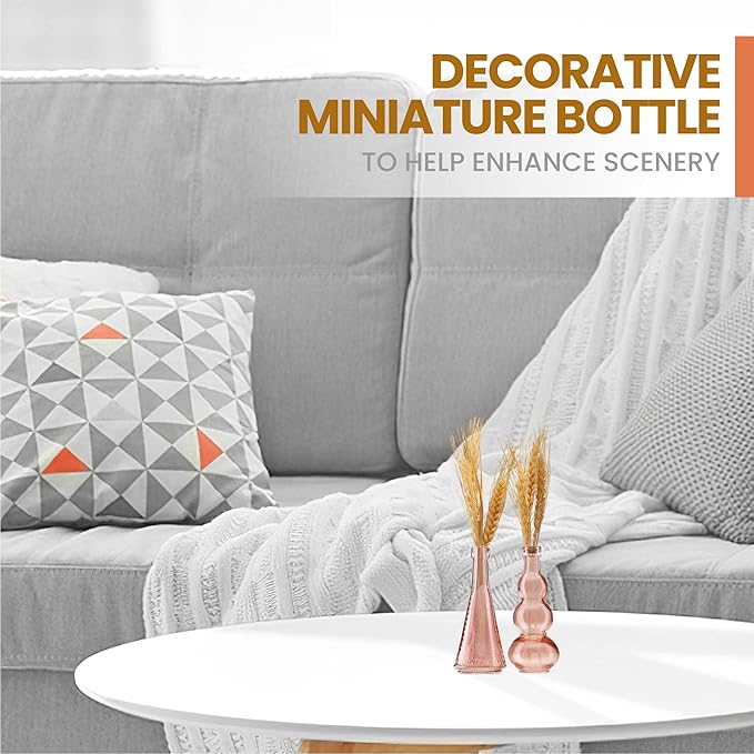 Small MIni Reddish Vintage Glass Bottles with Corks, MIni Vases, Decorative, Potion, Assorted Design Set of 12 pcs, 4.6 Inch Tall (11.43cm), 1.4 Inch Wide (3.56cm)-Ruum Studio Home