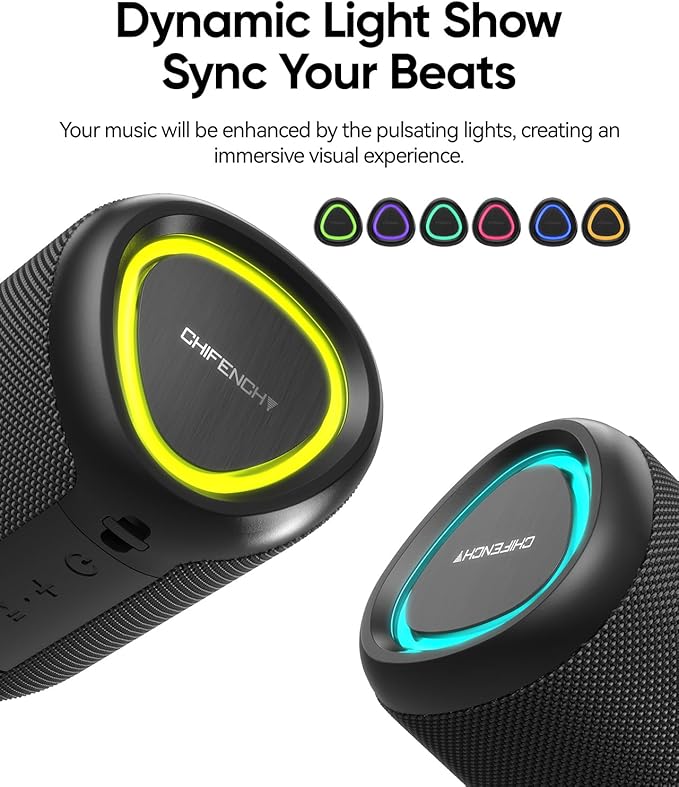 Portable Bluetooth Speaker with Lights, Stocking Stuffers, Powerful Crystal Clear Sound, IPX5 Waterproof, All Day Playtime, BT 5.3, TWS Paring, Small Wireless Speaker for Outdoor, White Elephant Gifts-Ruum Studio Home