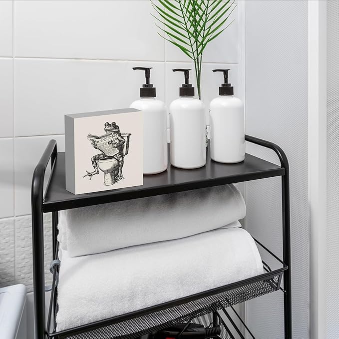 Funny Bathroom Decor, Funny Bathroom Wall Art, Black and White Bathroom Decor, Cute Bathroom Decor, Bathroom Decor for Shelves, Wooden Box Decor Sign for Home Farmhouse Office Living Room Table Shelf-Ruum Studio Home