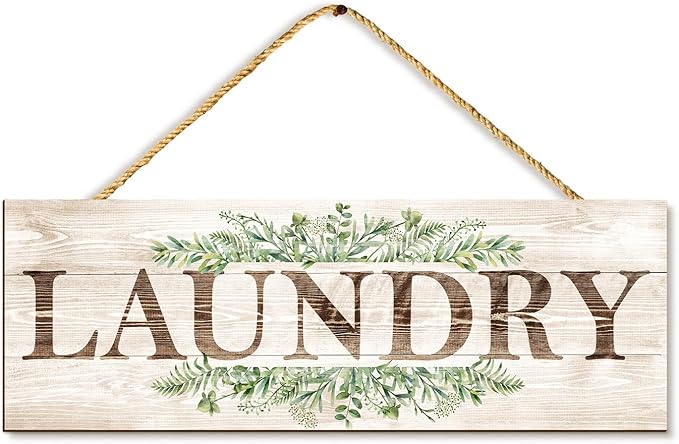 Laundry Sign Wall Decor, Kitchen Wall Art with Plant Print, Rustic Farmhouse Wall Hanging Plaque Home Kitchen Decorative (Laundry), 4.7 x 13.7 inches-Ruum Studio Home