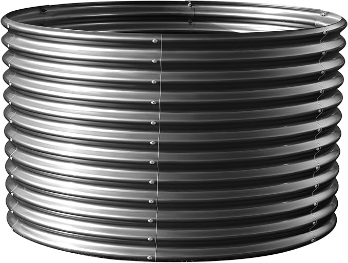 Land Guard 4×4×3ft Galvanized Raised Garden Bed Kit, Round Galvanized Planter Raised Garden Boxes Outdoor, Large Metal Raised Garden Beds for Vegetables, Grey-Ruum Studio Home