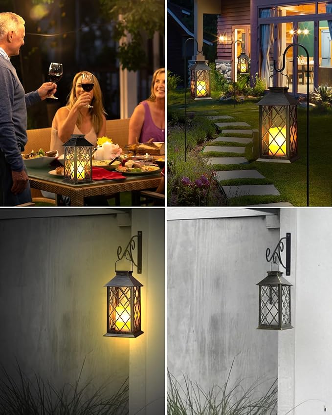 Otdair Solar Lanterns Outdoor Waterproof, 2 Pack 14" Solar Lantern with Glass Retro LED Flickering Flameless Candle,Lanterns Decorative Outdoor for Gift, Yard, Garden, Patio, Balcony,Porch, Party-Ruum Studio Home