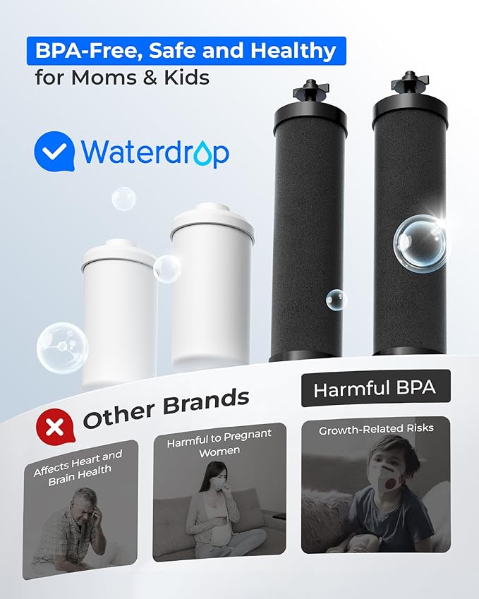 [New Upgraded Ultrafiltration] Waterdrop Black and Fluoride Water Filter, Replacement for Berkey® Black Purification Elements, Berkey® Gravity Water Filter System-Ruum Studio Home