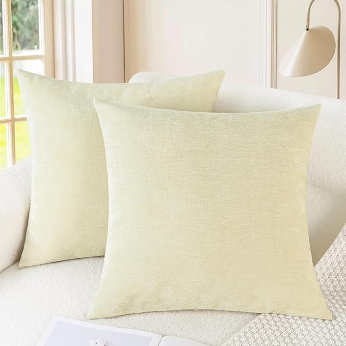 CaliTime Throw Pillow Covers Decorative 18 X 18 Inches Pack of 2 Cozy Chenille Cushion Cases for Couch Sofa Bed Living Room Home Beige-Ruum Studio Home