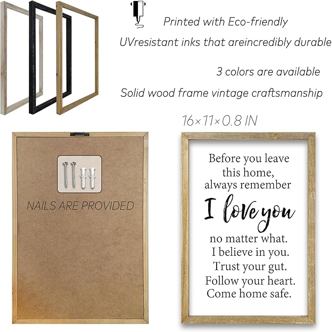 Before You Leave This Home Sign Wall Decor 16x11 Inch I Love You Inspirational Entryway Wood Framed Wall Hang Art (Wood)-Ruum Studio Home