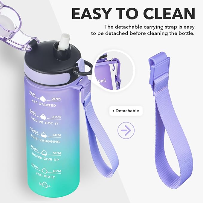 Enerbone Water Bottle, Leakproof BPA & Toxic Free, Motivational Water Bottle with Times to Drink and Straw, Fitness Sports Water Bottle with Strap for Office, Gym, Outdoor Sports-Ruum Studio Home